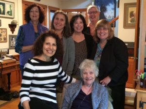 In front from left, Leslea Newman and Patricia MacLachlan. Standing in back from left Ann Turner, Corinne Demas, me, Ellen Wittlinger Barbara Diamond Goldin.